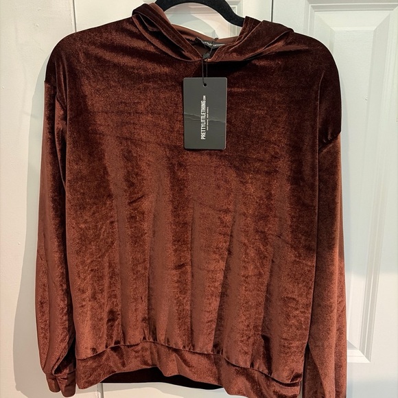PrettyLittleThing Tops - Brown Velvet Hoodie